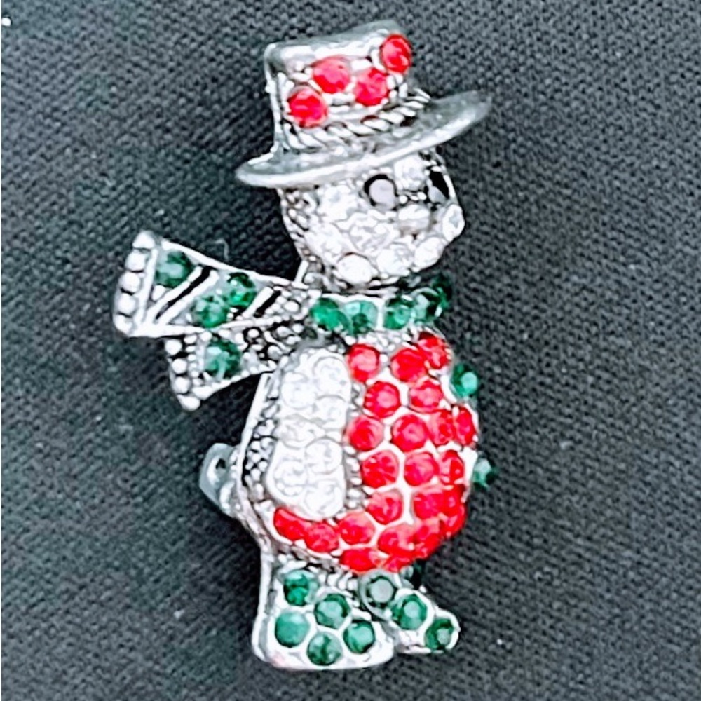 Snowman LOVERS 🎉 Brooch with Red and Green Crystals